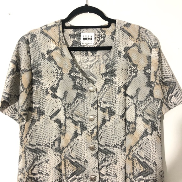 Donated- Vintage Python snake print button front midi dress Large - Picture 5 of 11